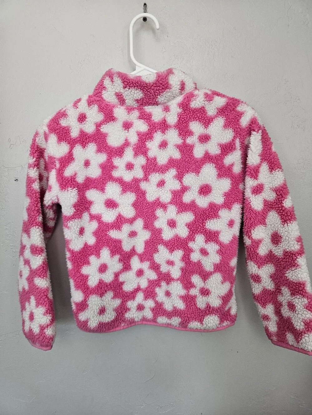 Pink & White Floral Sherpa Zip Jacket Jumping Beans Girls 7 Plush Daisy Flowers